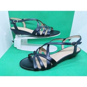 Talbots Black Strappy Slingback Sandals Women Siz 10.5M Low Heel Comfort Leather